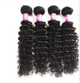 Tissage cheveux humains Deep Wave lot de 4 bundles bouclés naturels