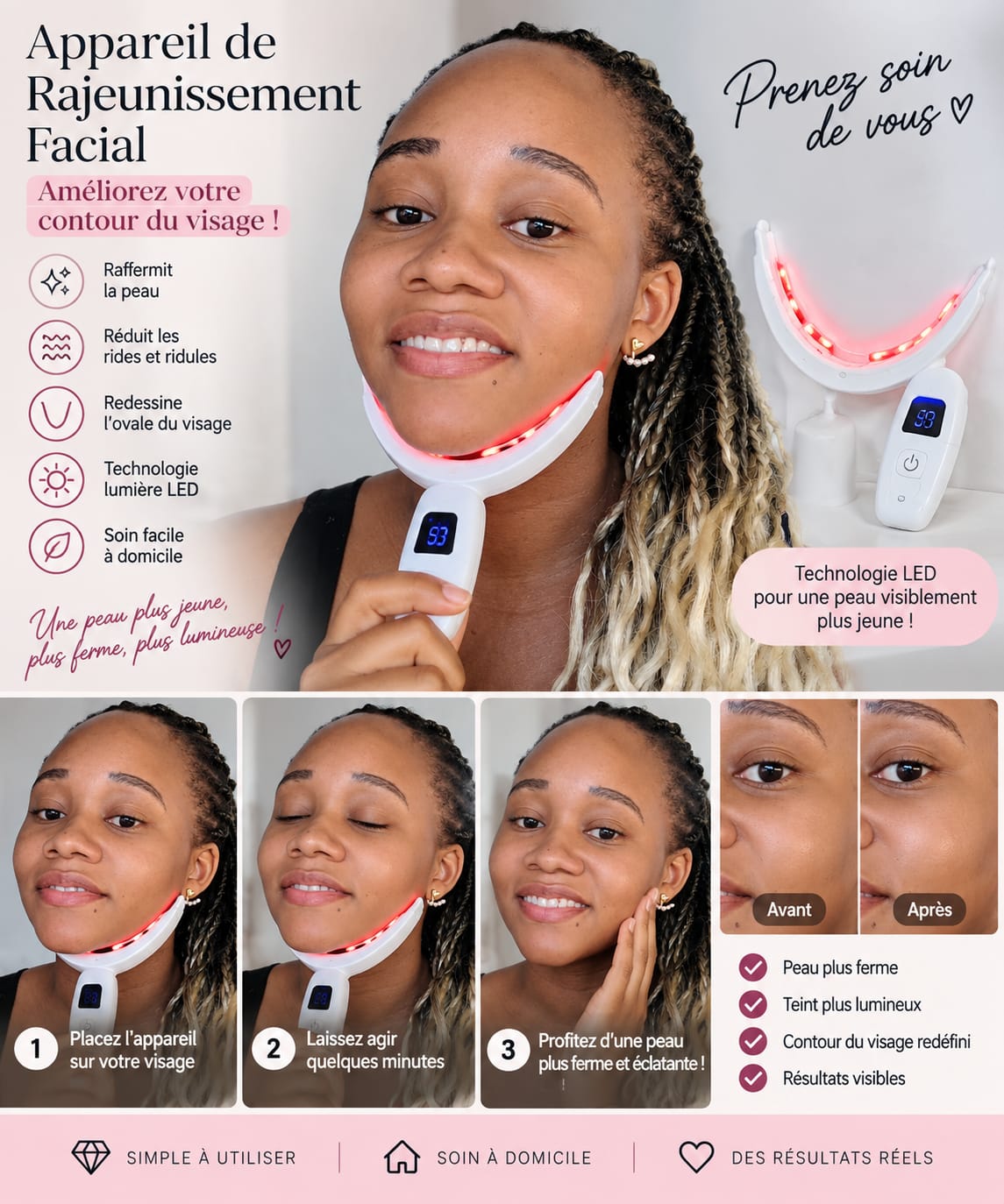 Appareil de Rajeunissement Facial LED – Peau Jeune & Lumineuse