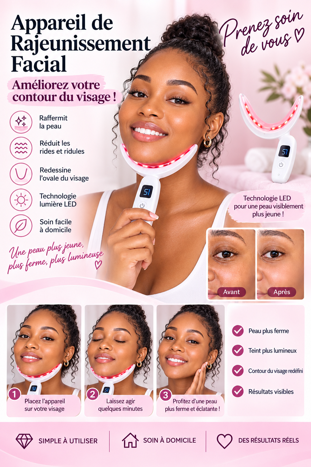 Appareil de Rajeunissement Facial LED – Peau Jeune & Lumineuse