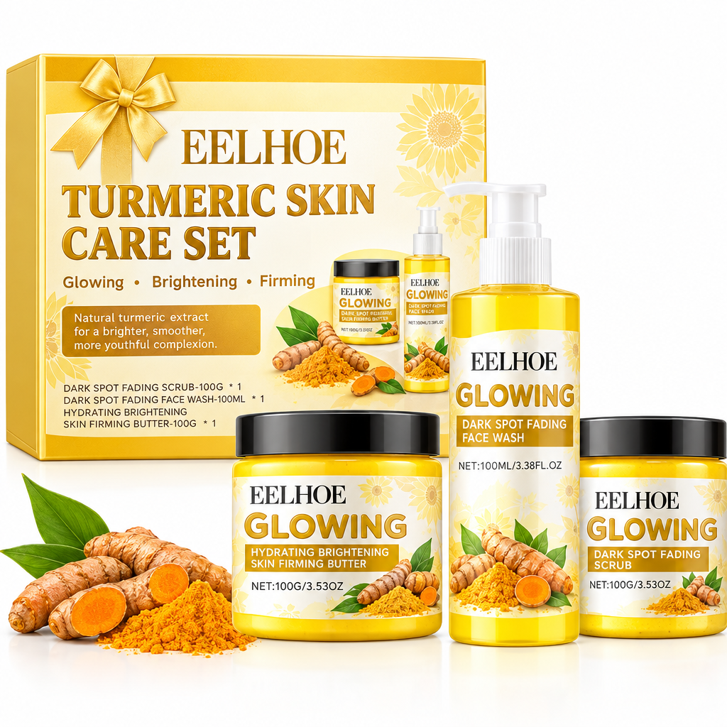 Kit soin visage curcuma 3 en 1 anti-taches gommage gel nettoyant creme hydratante
