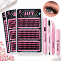 Kit faux cils DIY 456 pcs clusters volume russe avec outils roses