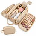 Trousse maquillage grande capacite beige or multi-compartiments voyage