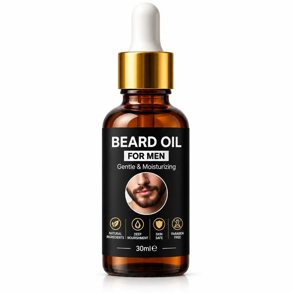 Huile a barbe homme 30ml flacon compte-gouttes amber douce et hydratante