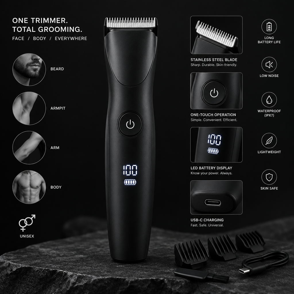 Tondeuse corps electrique unisexe noire ecran LED rasage integral
